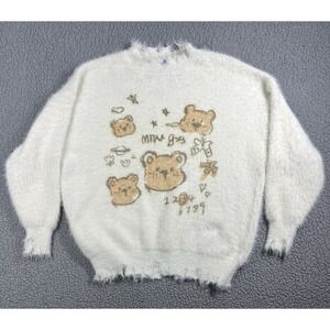 Aelfric Eden Bears Ivory Embroidered Long Sleeve Knit Soft Sweater Size Small